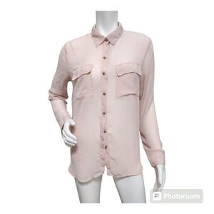 Timing Sheer Button Down Pink Blouse Size L